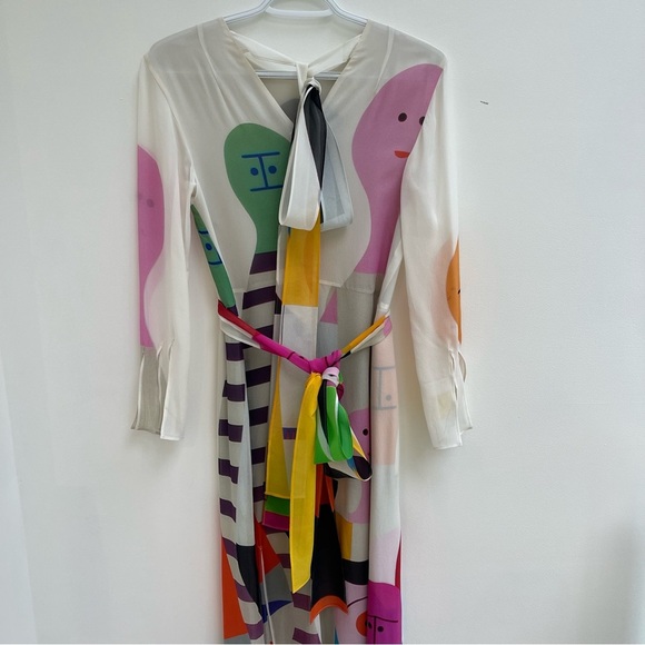 AKRIS Alex Girard Multicolor Abstract Long Sleeve Silk layered maxi dress size 4 - Picture 8 of 11